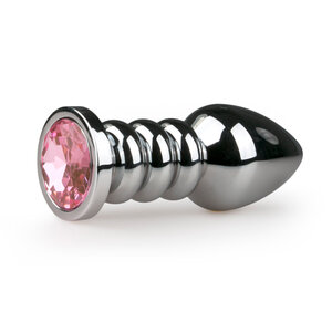 Zilverkleurige buttplug met roze steen