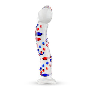 Glazen G-Spot/Prostaatdildo Met Gekleurde Nopjes - Transparant